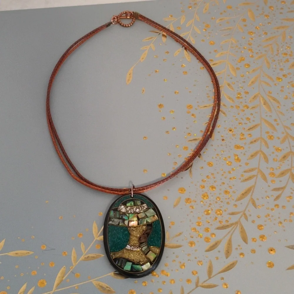 Mosaic Abalone Pendant Necklace - Picture 5 of 9